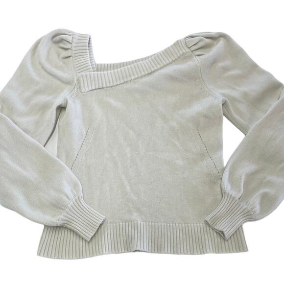 Marissa Webb Sweater Womens X Small White Asymmetric Knit Puff Sleeve Wool Blend - Picture 2 of 8